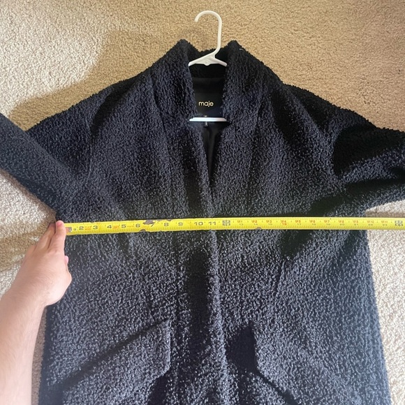 Maje black long Pointed Collar snap button teddy jacket Sherpa Coat size medium - Picture 8 of 12